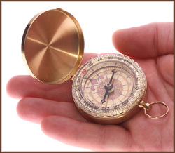 Compass in hand on a white background